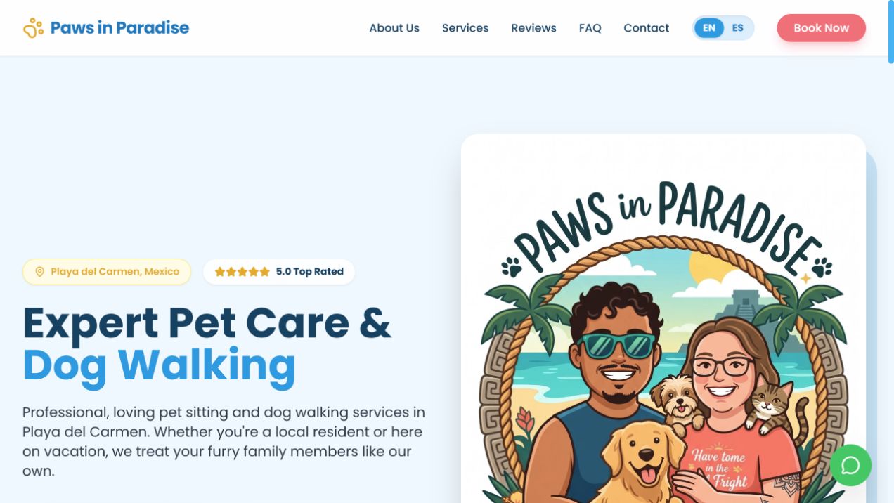 Screenshot of Paws in Paradise website